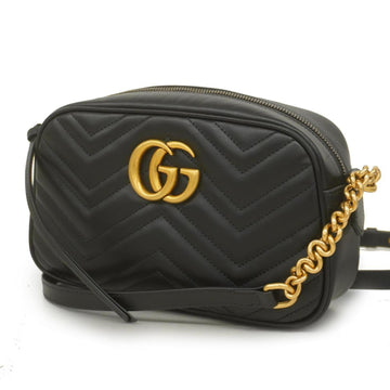 GUCCI Shoulder Bag GG Marmont 447632 Leather Black Gold Hardware Women's