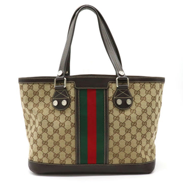 Gucci GG Canvas Sherry Line Tote Bag Shoulder Leather Khaki Beige Dark Brown Green Red 232973
