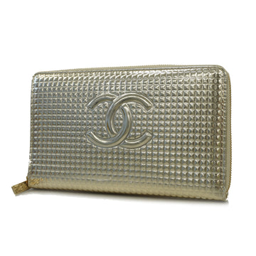 Chanel long wallet chocolate bar patent leather gold gold metal