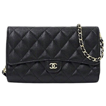 CHANEL Wallet Matelasse 22C Women's Shoulder Chain Caviar Skin Black AP1744 Crossbody