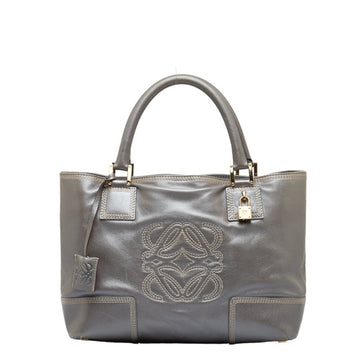 LOEWE Amazona Justa Anagram Handbag Silver Gray Leather Ladies