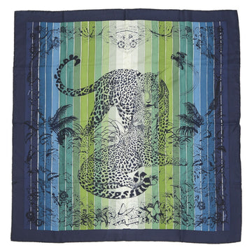 HERMES Carre 90 Scarf Jungle Love Blue/Green 100% Silk