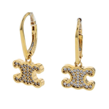 CELINE Earrings Triomphe Rhinestone Gold Plated Women's