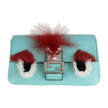 FENDI Micro Bucket Bag Bugs Monster Shoulder 8M0354 32Q F0Z6X 10PRD Nappa Leather Rabbit Fur Crystal Turquoise Blue 2WAY Clutch Mini Handbag Pouch