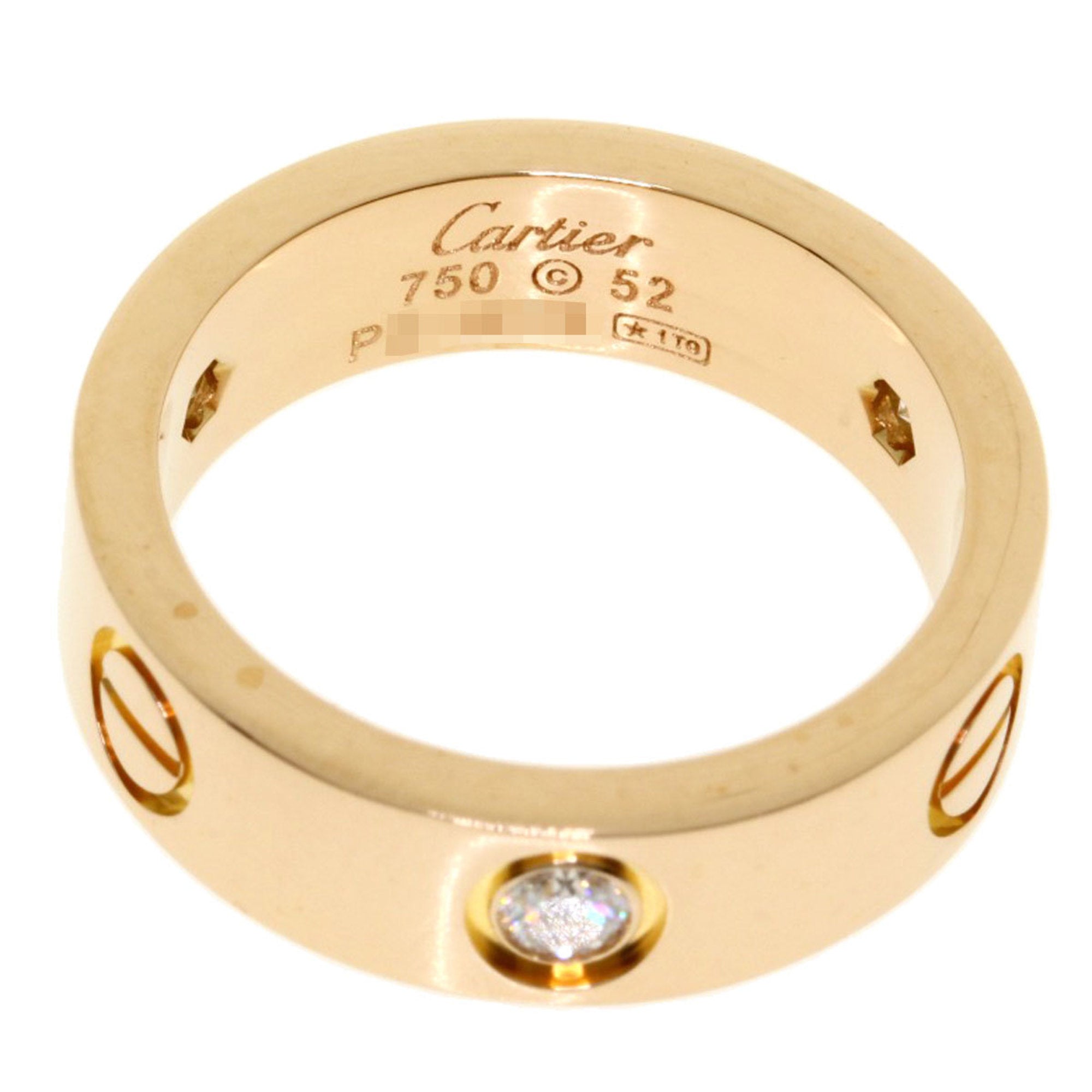 Cartier Love Ring Half Diamond 52 K18 Pink Gold Ladies CARTIER