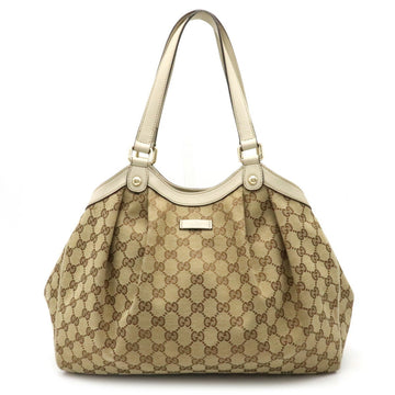 Gucci GG Canvas Tote Bag Shoulder Leather Khaki Beige 388919