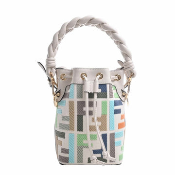 FENDI Canvas Leather FF Mon Tresor Bucket Bag Handbag 8BS010 Beige Multicolor Ladies