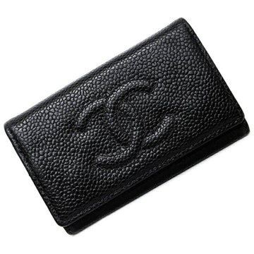 Chanel 6-key case Black Gold Caviar Skin A13502 Coco Mark Leather 6-series CHANEL Holder W Hook Unisex Case