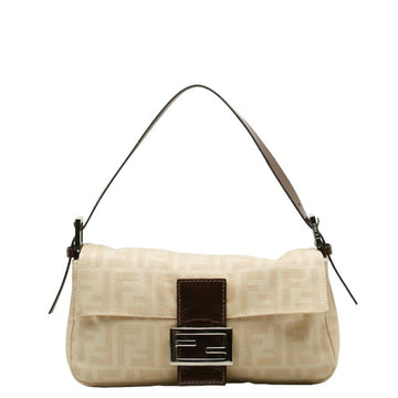 FENDI Zucca Handbag Beige Brown Canvas Leather Women's