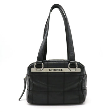 Chanel chocolate bar shoulder bag leather soft caviar skin black A26135