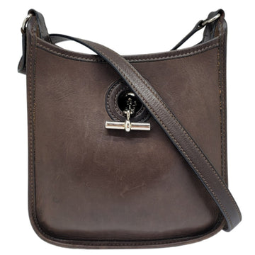 HERMES Vispa TPM Dark Brown H Engraved [2004] Shoulder Bag SV Metal Fittings Silver Compact Slanted Glasses Women's Men's Unisex