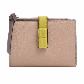 LOEWE Leather Zip Bifold Folio Wallet Beige