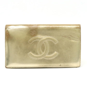 CHANEL Cocomark Bifold Long Wallet Metallic Leather Champagne Gold