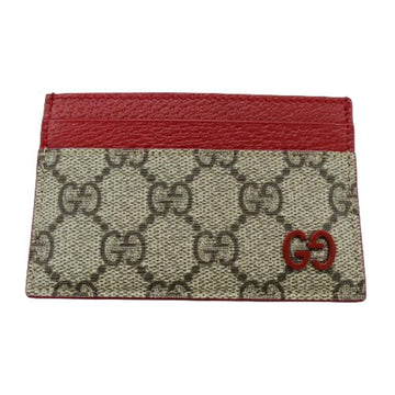 GUCCI Card Case Women's Men's GG Detailed Beige & Ebony Supreme Canvas Red 768248