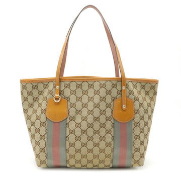 Gucci GG canvas tote bag shoulder patent leather beige light brown khaki gray 211971