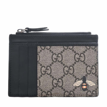 GUCCI GG Supreme Leather Bee Coin Case Card Pass 597555 Beige Black Ladies