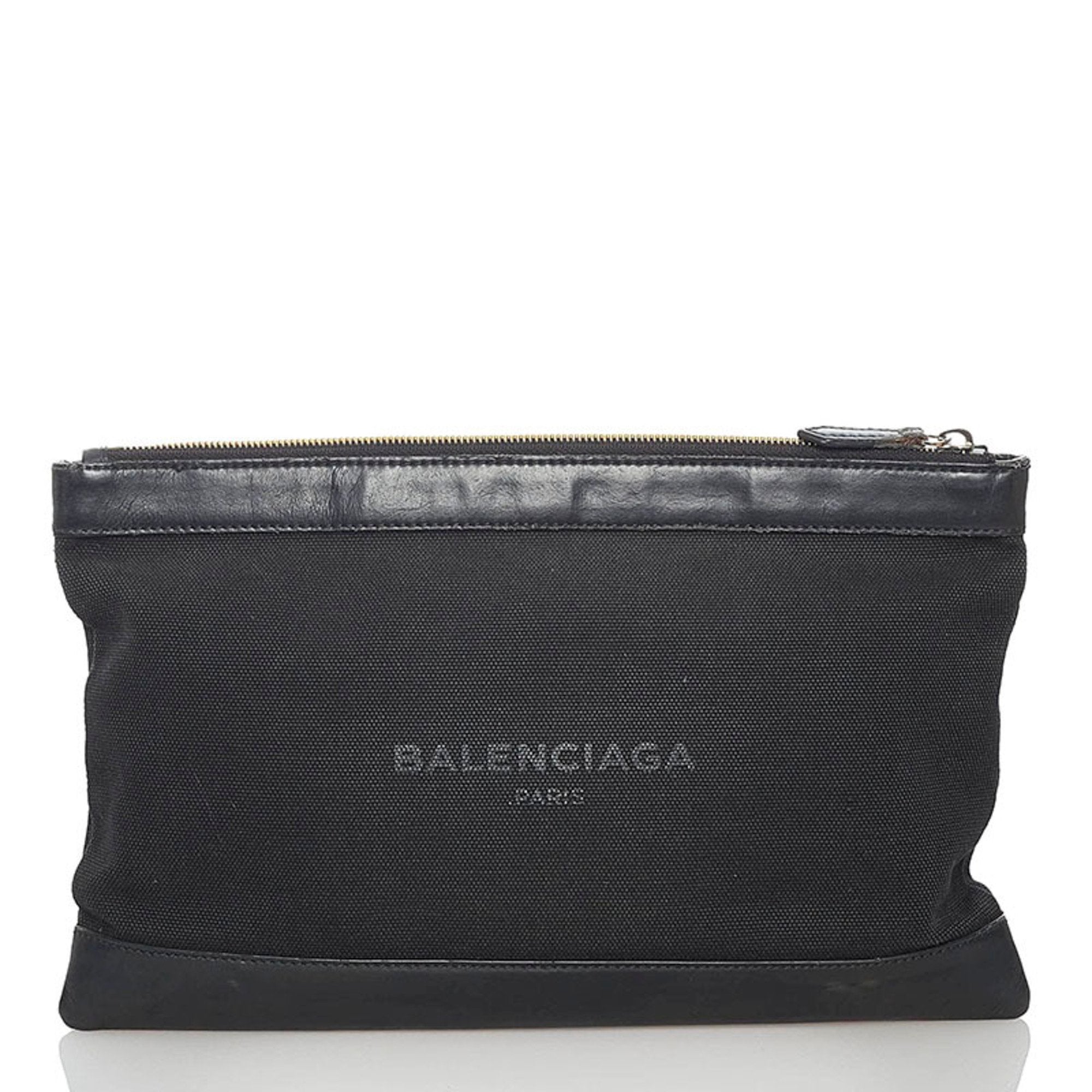 Balenciaga navy clip M clutch bag 373834 black canvas leather ladies B