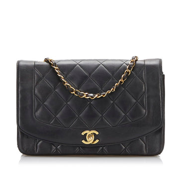 CHANEL Matelasse Diana Coco Mark Chain Shoulder Bag Black Gold Leather Ladies