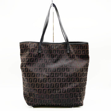 FENDI Zucchino FF pattern tote bag handbag dark brown canvas leather ladies USED