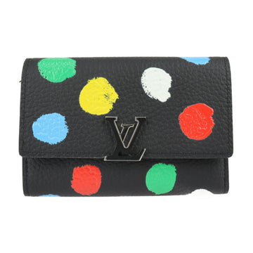 LOUIS VUITTON Portefeuille Capucines LV x YK Yayoi Kusama Collaboration Trifold Wallet M81963 Taurillon Leather Black Multicolor Silver Hardware 2023 Collection Vuitton