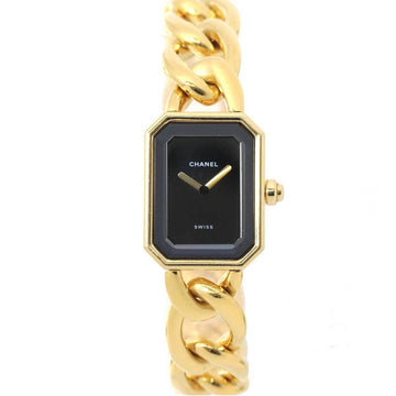 CHANEL Premier L size H0003 Vintage ladies watch K18YG yellow gold black dial quartz Premiere