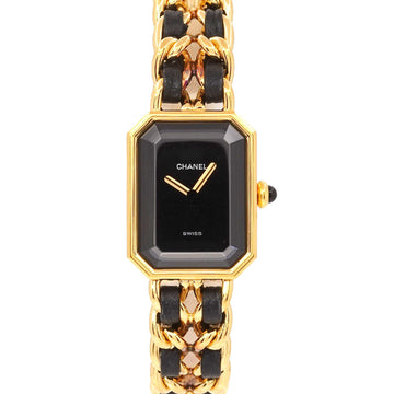 CHANEL Premiere L size H0001 Vintage Ladies Watch Black Dial Gold Quartz