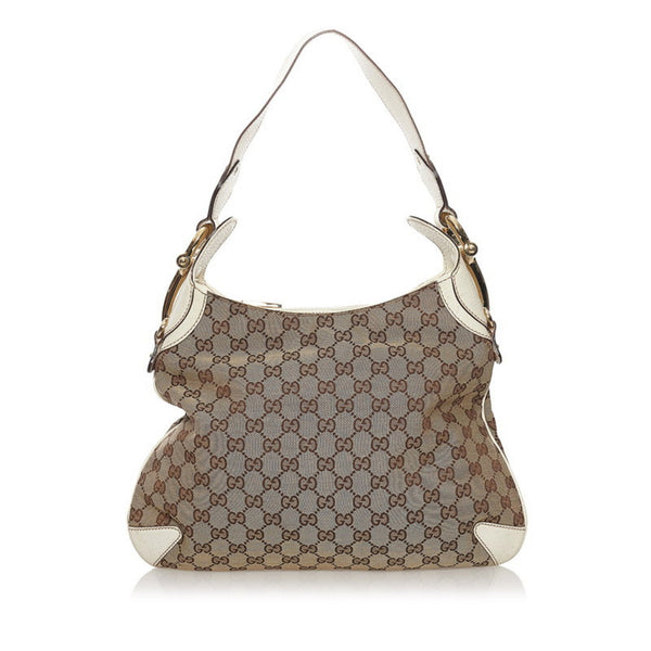 GUCCI Creole Monogram Leather Hobo Bag Black 145826