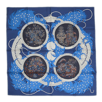 HERMES Carre 90 Scarf Legende Brodee Marine/Blue Roy/Grease