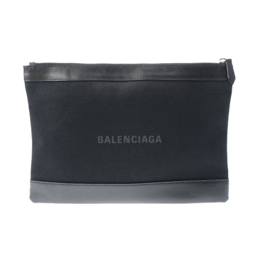 BALENCIAGA Navy Clip M Black 373834 Unisex Canvas Calf Clutch Bag