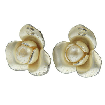 CHANEL Pearl Camellia Cocomark Earrings White Ladies