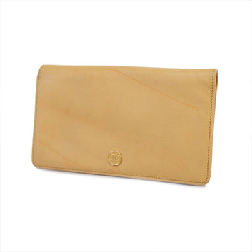 CHANELAuth  Coco Button Bi-fold Long Wallet Gold Metal Fittings Women's Leather