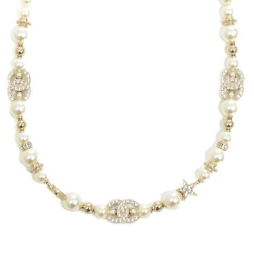 CHANEL Cocomark Star Pearl Necklace Gold C23A