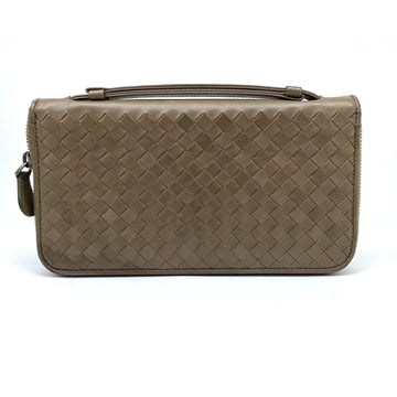 BOTTEGA VENETA BOTTEGAVENETA Travel Case Intrecciato Organizer Long Wallet Billfold Card Slot Coin Purse Beige Round Zipper For Men