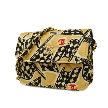 CHANEL Shoulder Bag Matelasse Chain Cotton Black Beige Gold Hardware Women's