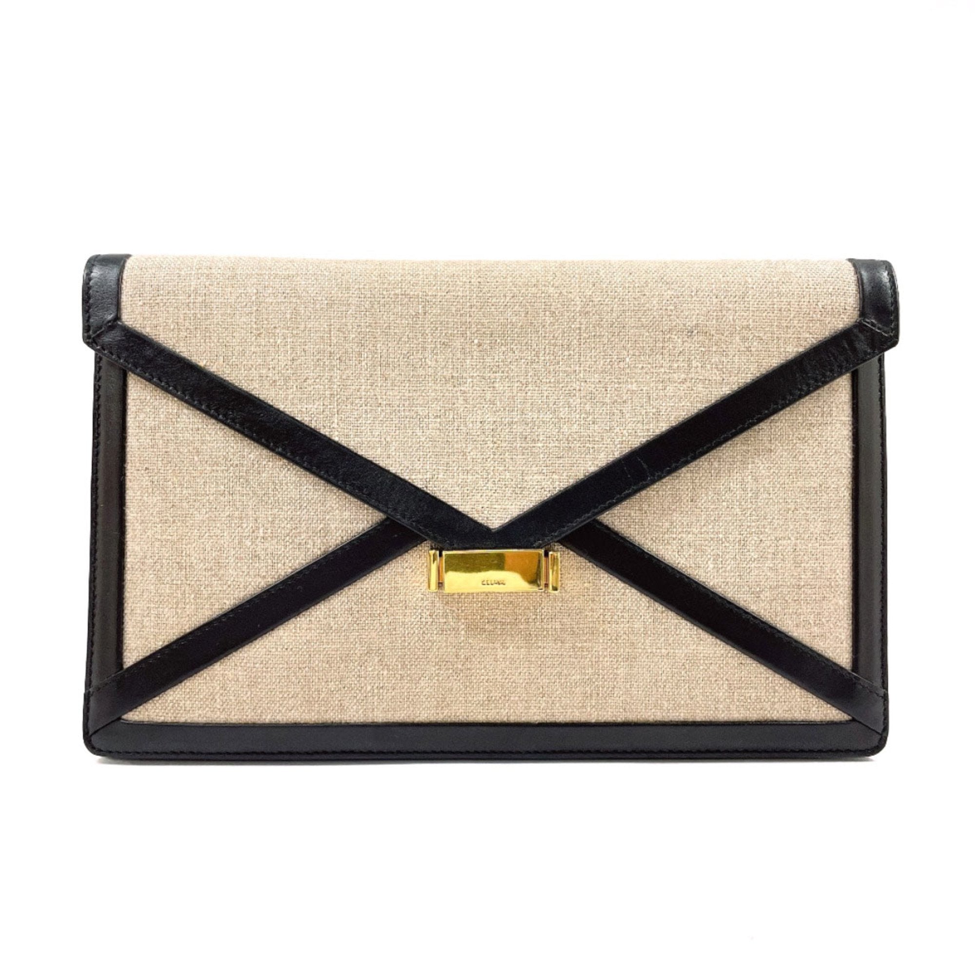 CELINE Diamond Clutch Bag Canvas Leather Unisex Beige