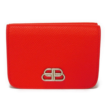 BALENCIAGA Trifold Wallet BB Mini Grain Calf Red Compact Logo 601387 0OTXN 6406 Men's Women's Billfold