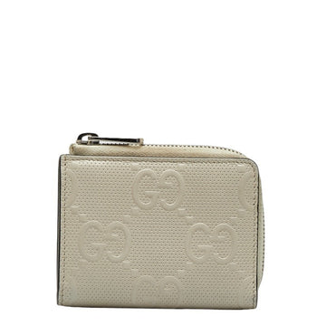 GUCCI GG Embossed Coin Case Zip Around 657571 White Leather Ladies