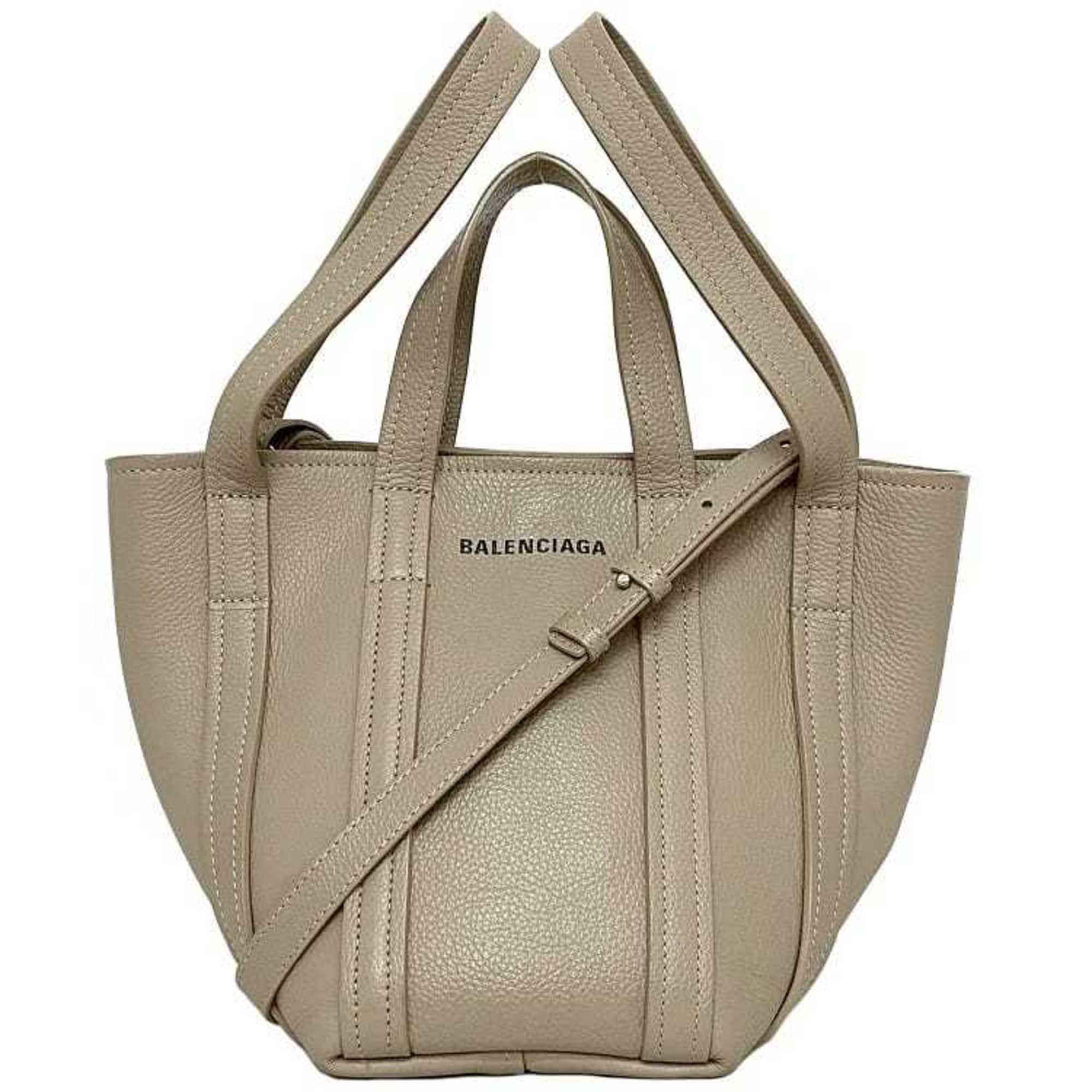 BALENCIAGA 2way Tote XS Beige Silver Everyday 672793 Leather North Sou