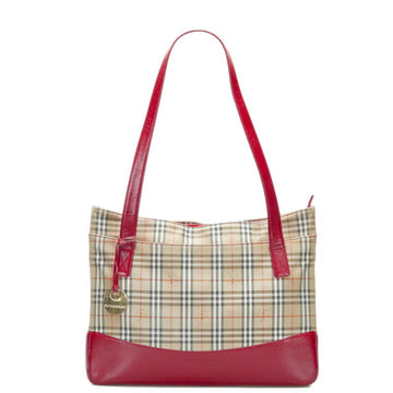 BURBERRY Nova Check Shadow Horse Tote Bag Shoulder Beige Red Canvas Leather Women's