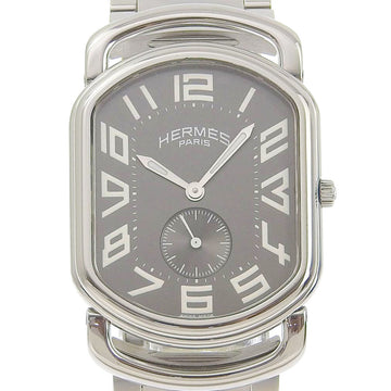 HERMES Rally Watch RA1.810 Stainless Steel Silver Quartz Small Second Men's Black Dial