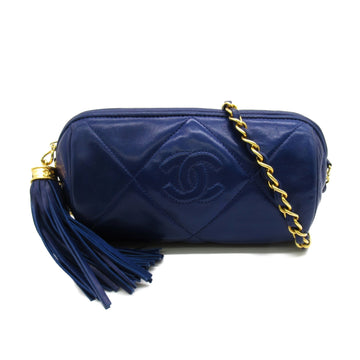 CHANEL Fringe ChainShoulder Bag Blue Lambskin [sheep leather]