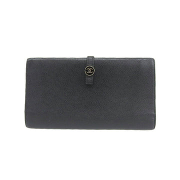 Chanel leather coco button W folio long wallet black