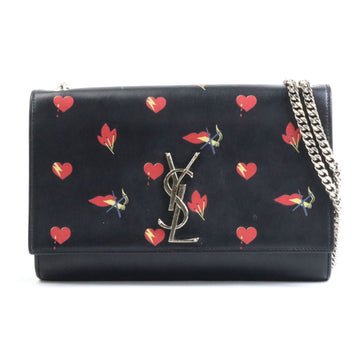 SAINT LAURENT Shoulder Bag Leather/Metal Black/Red/Silver Women's