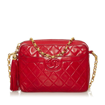 Chanel Matelasse Coco Mark Tassel Chain Shoulder Bag Red Lambskin Ladies CHANEL