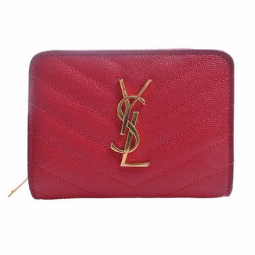 SAINT LAURENT Leather Round Bifold Wallet Red Ladies