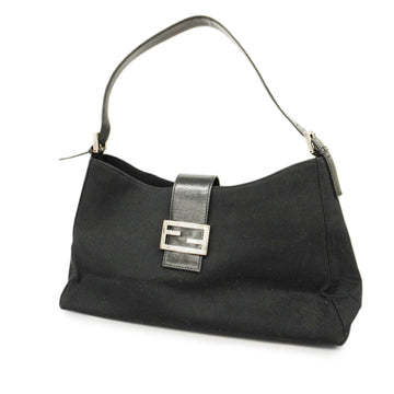 FENDIAuth  Zucca Shoulder Bag Women's Nylon,Leather Shoulder Bag Black