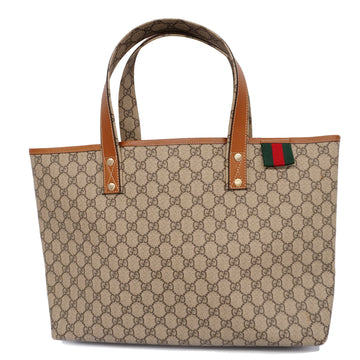 GUCCIAuth  Sherry Line 211134 GG Supreme,Leather Tote Bag Beige,Brown