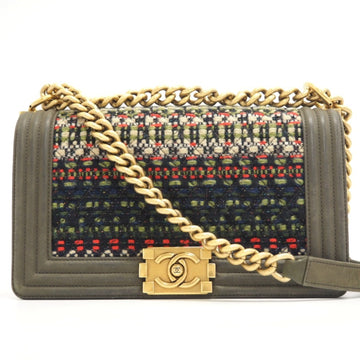 CHANEL Cocomark Boy  Chain Shoulder Bag Khaki Ladies