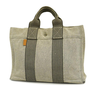 HERMES Tote Bag New Fool Toe PM Canvas Gray Black Silver Hardware Women's