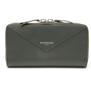 Balenciaga Paper Continental Zip Around Round Long Wallet Leather Gray 381226